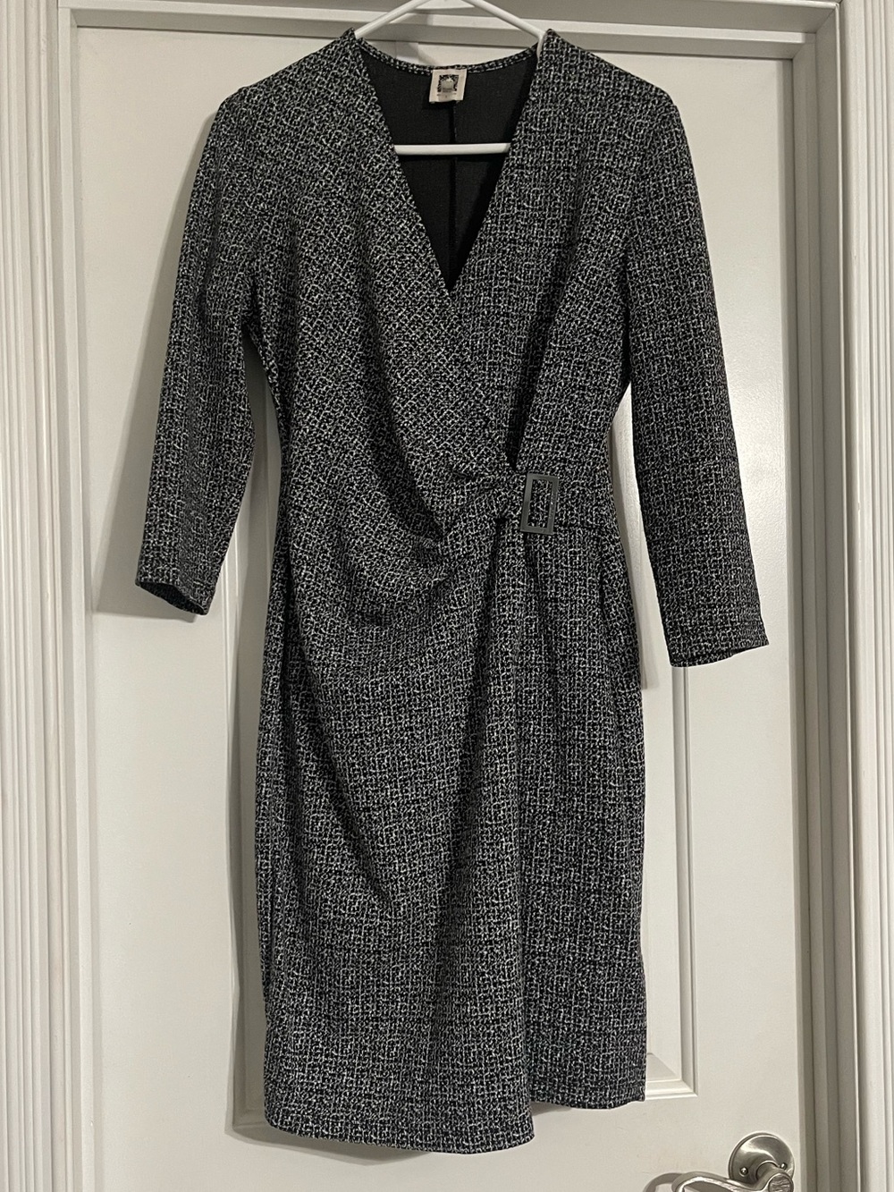 Anne Klein Black and White Wrap-Style Sheath Dress